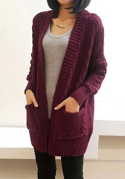 Dark Grey Chunky Knit Cardigan with Vest Top & Skinny Jeans