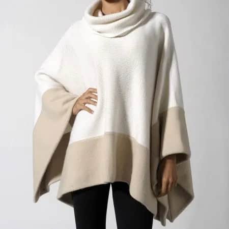 White and Pink Turtleneck Cashmere Poncho