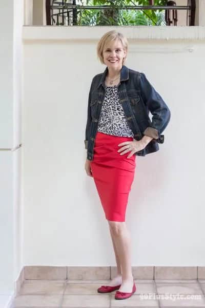 Wear with Dark Blue Denim Jacket & Orange Pencil Skirt