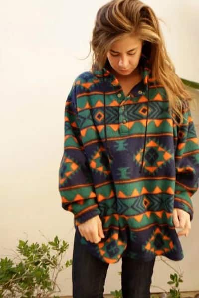 Tribal Printed Oversized Sweater with Dark Blue Skinny Jeans