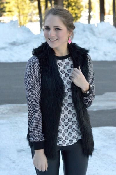 Black Vest with Tribal Printed Long Sleeve Top & Dark Grey Jeans