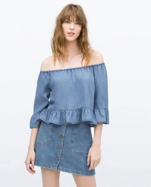 Wear with Blue Denim Front Mini Skirt