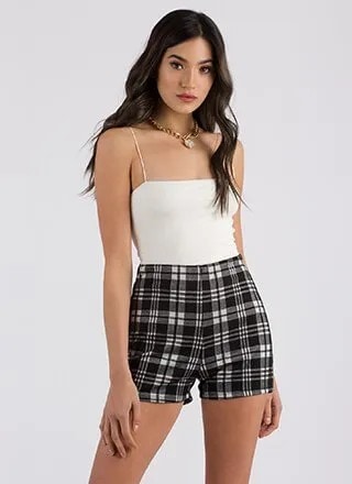 White Spaghetti Strap Tube Top with High Waisted Shorts