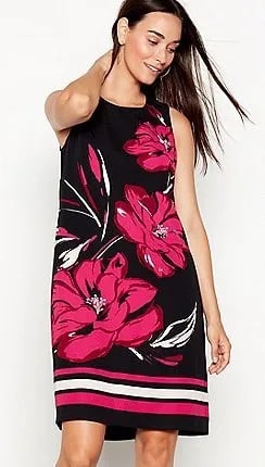 Black and Pink Floral Printed Hawaiian Mini Tank Dress