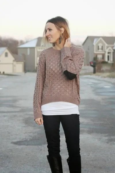 Green Semi-Sheer Knit Sweater with Black Jeans